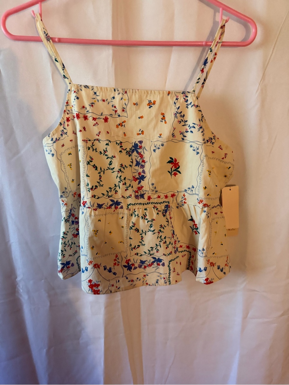 Weekend Academy teen Floral Patchwork Peplum Cami Top - Cream size: XL